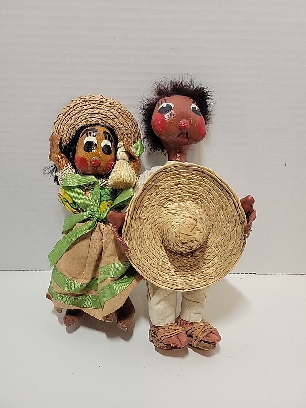 Vintage~Mexican~Husband/Wife~6"/8" "Handmade Dolls With Fabric Folklore